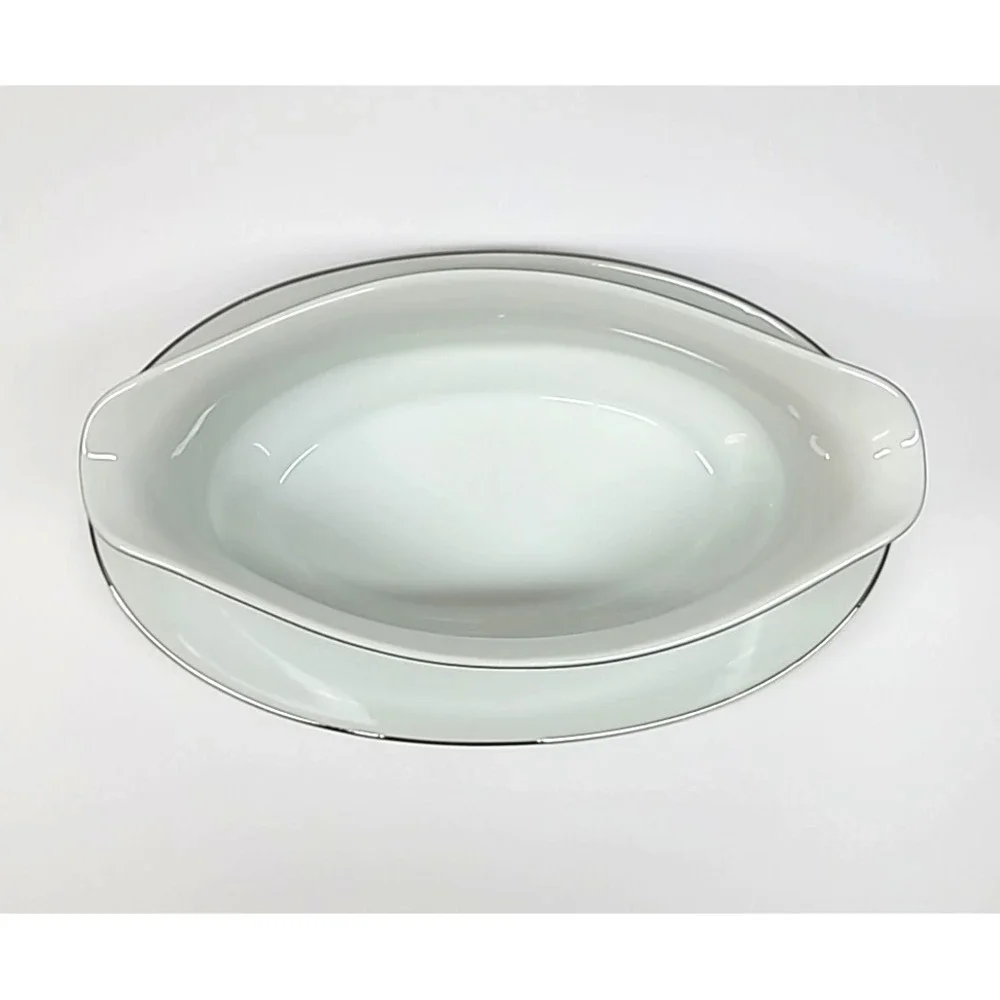 Society Fine China Elegance Pattern Black/White w/Silver Rim Gravy Boat